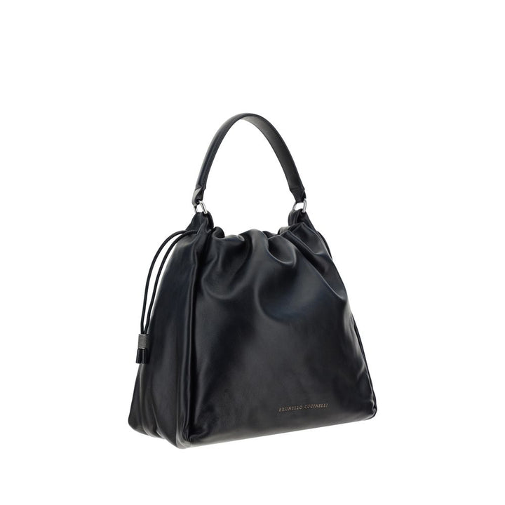 Brunello Cucinelli Black Calf Leather Bos Taurus Shoulder Bag