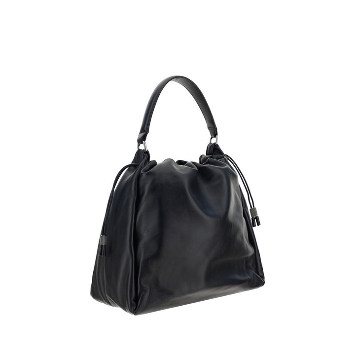 Brunello Cucinelli Black Calf Leather Bos Taurus Shoulder Bag