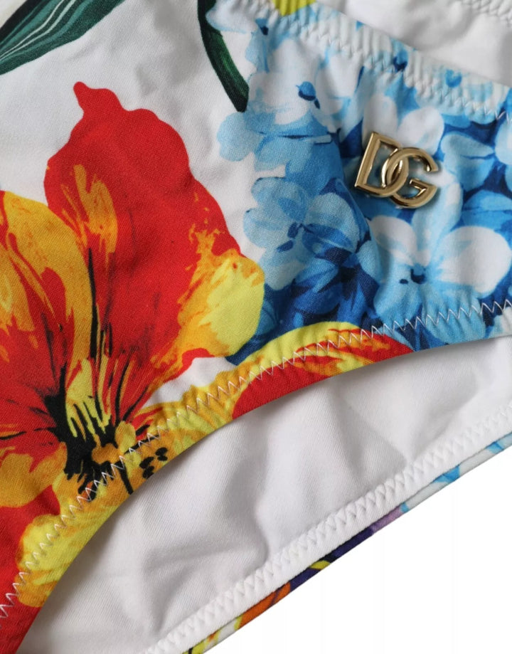 Dolce &amp; Gabbana White Floral Print Swimsuit Bikini Bottom Swimwear