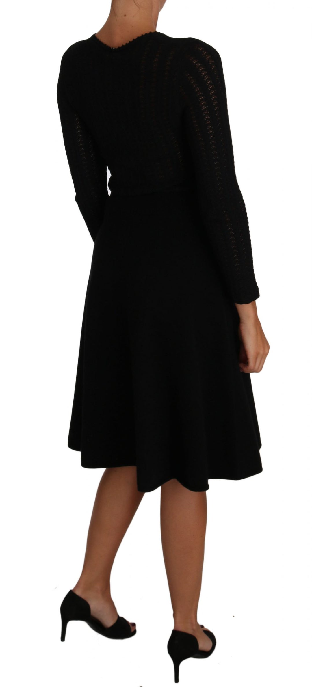 Dolce &amp; Gabbana Black Knitted Wool Sheath Long Sleeves Dress women’s dress