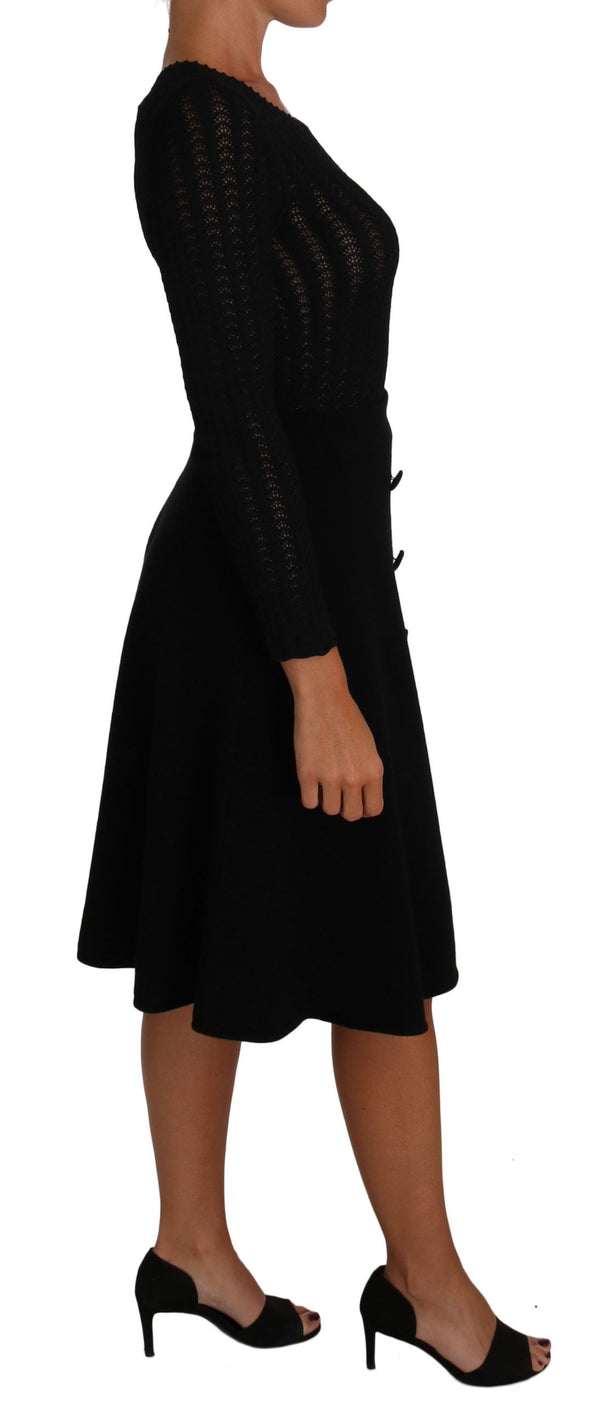 Dolce & Gabbana Black Knitted Wool Sheath Long Sleeves Dress women’s dress