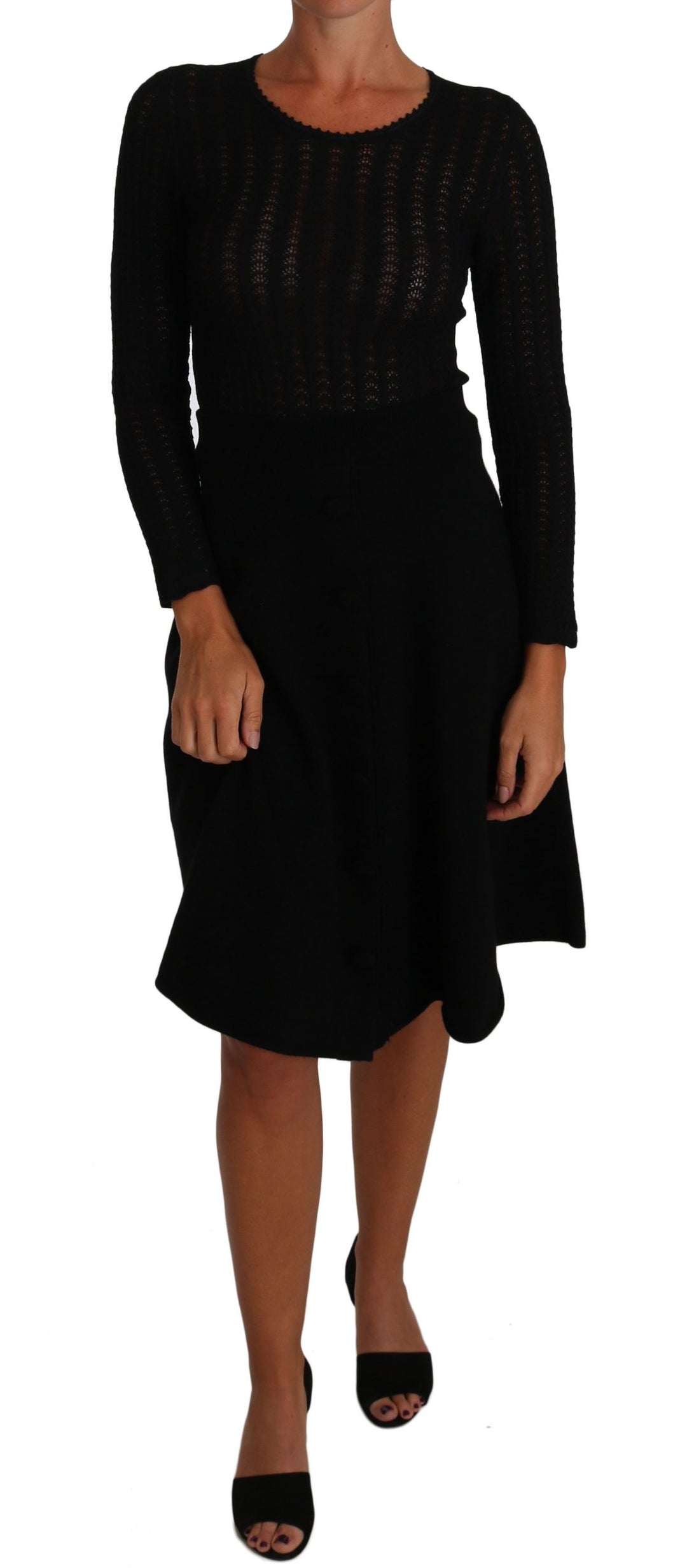 Dolce &amp; Gabbana Black Knitted Wool Sheath Long Sleeves Dress women’s dress