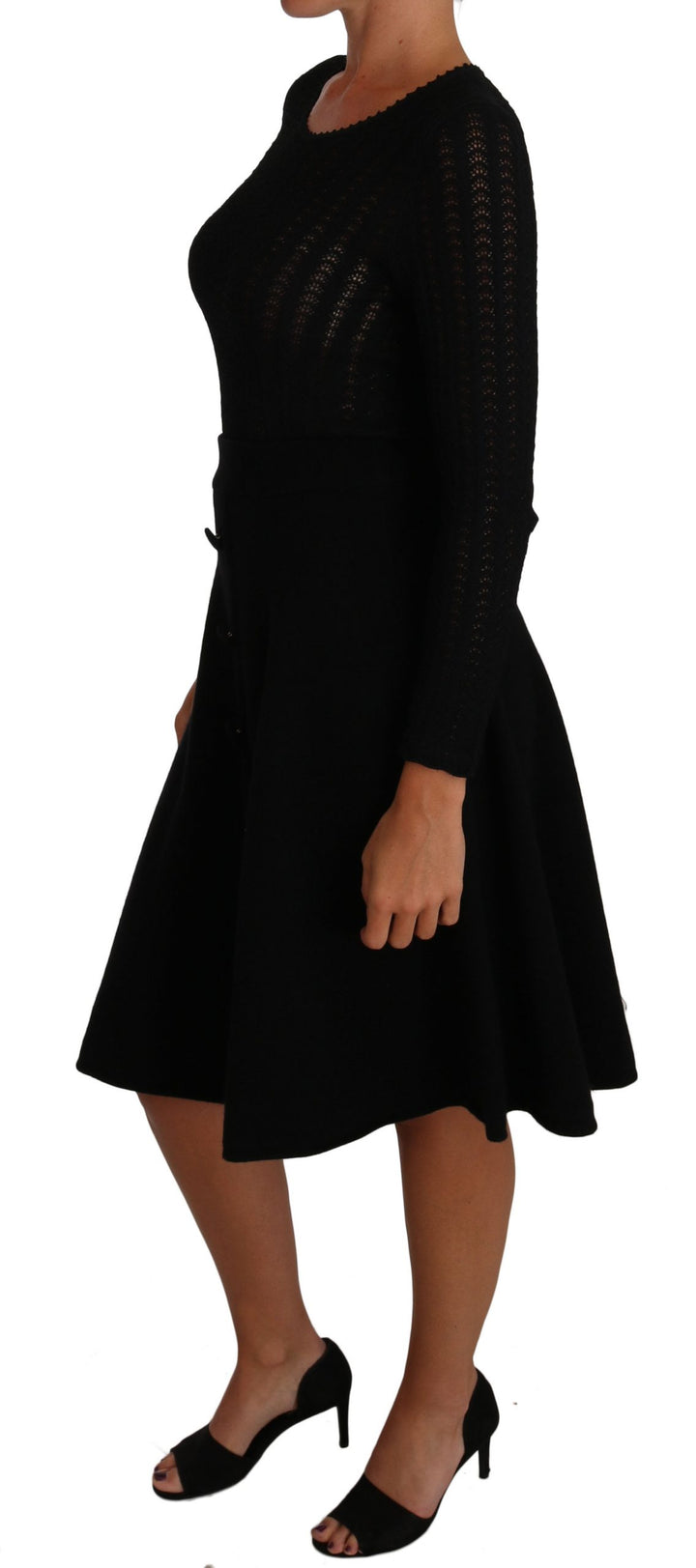 Dolce &amp; Gabbana Black Knitted Wool Sheath Long Sleeves Dress women’s dress
