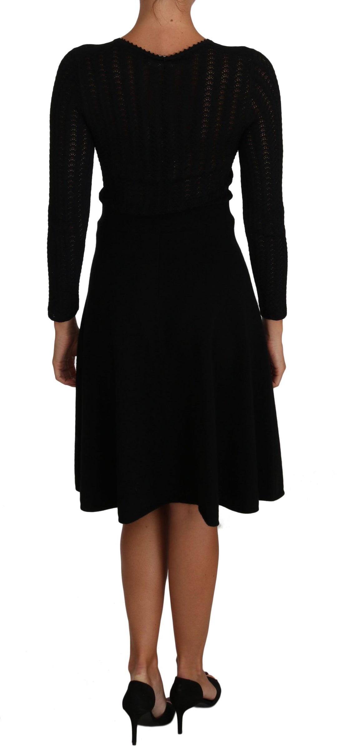 Dolce &amp; Gabbana Black Knitted Wool Sheath Long Sleeves Dress women’s dress
