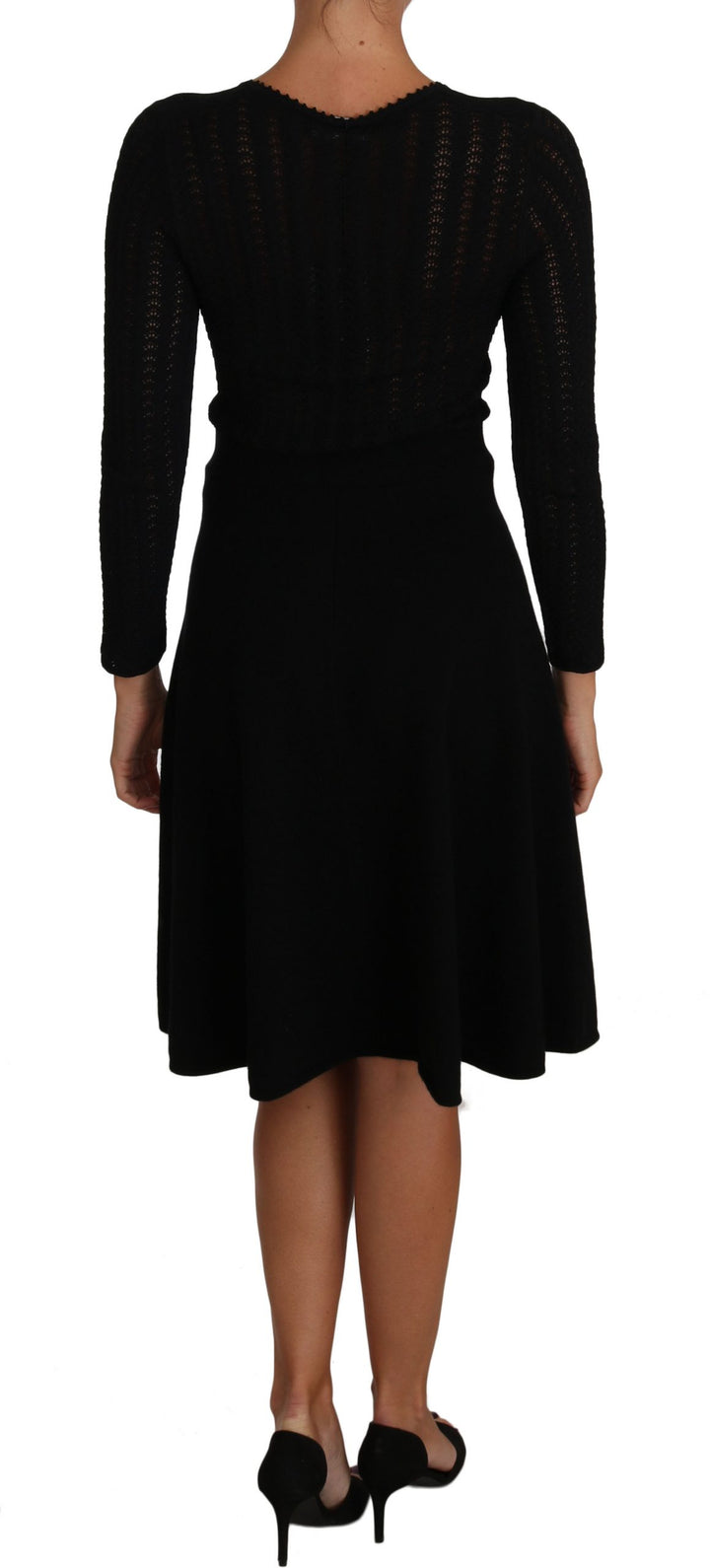 Dolce &amp; Gabbana Black Knitted Wool Sheath Long Sleeves Dress women’s dress