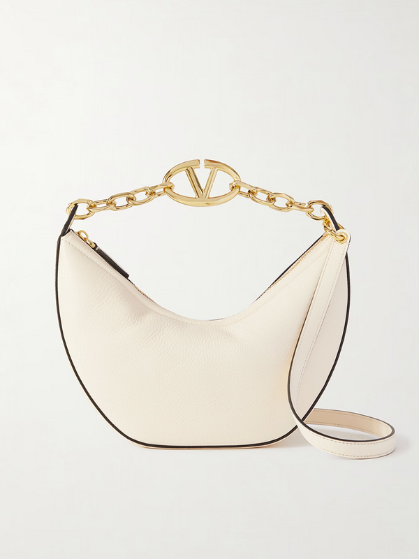 Valentino Garavani - Ivory Leather Small Hobo Vlogo Shoulder Bag
