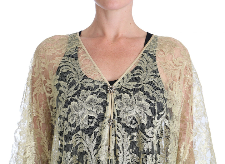 Dolce &amp; Gabbana Gold Floral Lace Crystal Gown Cape Dress women’s dress
