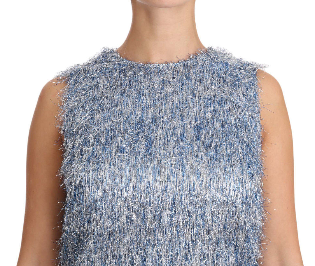 Dolce &amp; Gabbana Light Blue Fringe Shift Gown Dress women’s dress