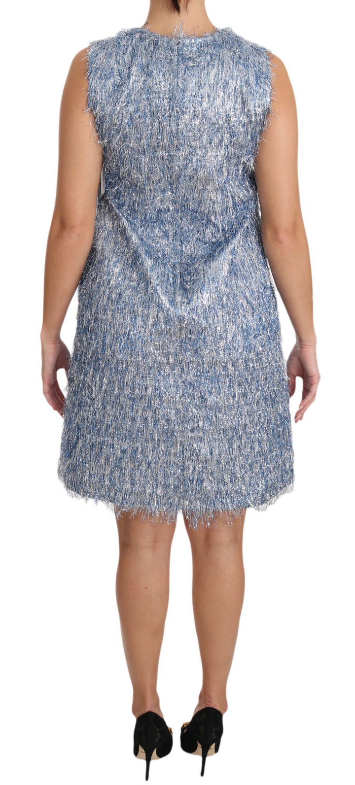 Dolce &amp; Gabbana Light Blue Fringe Shift Gown Dress women’s dress