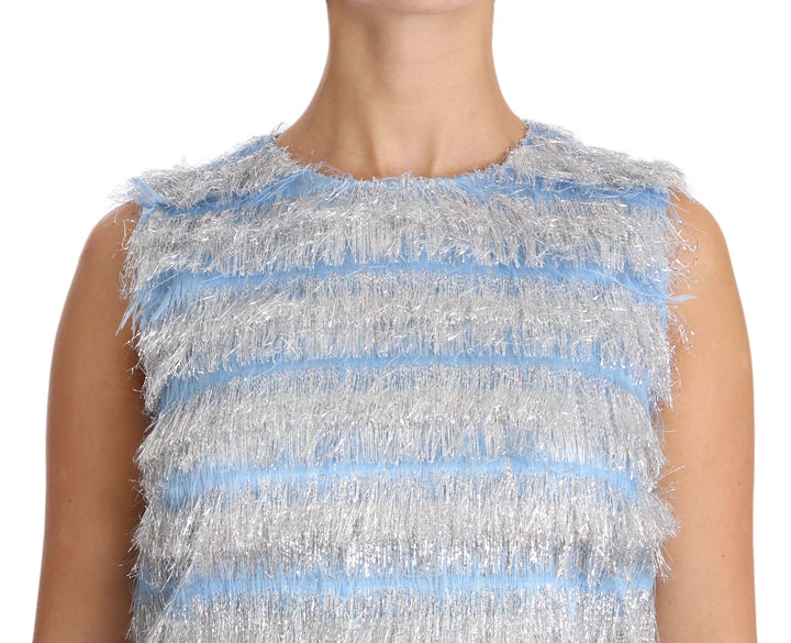 Dolce &amp; Gabbana Light Blue Silver Shift Gown Dress women’s dress