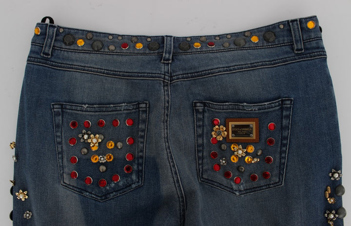 Dolce &amp; Gabbana Crystal Roses Heart Embellished Jeans