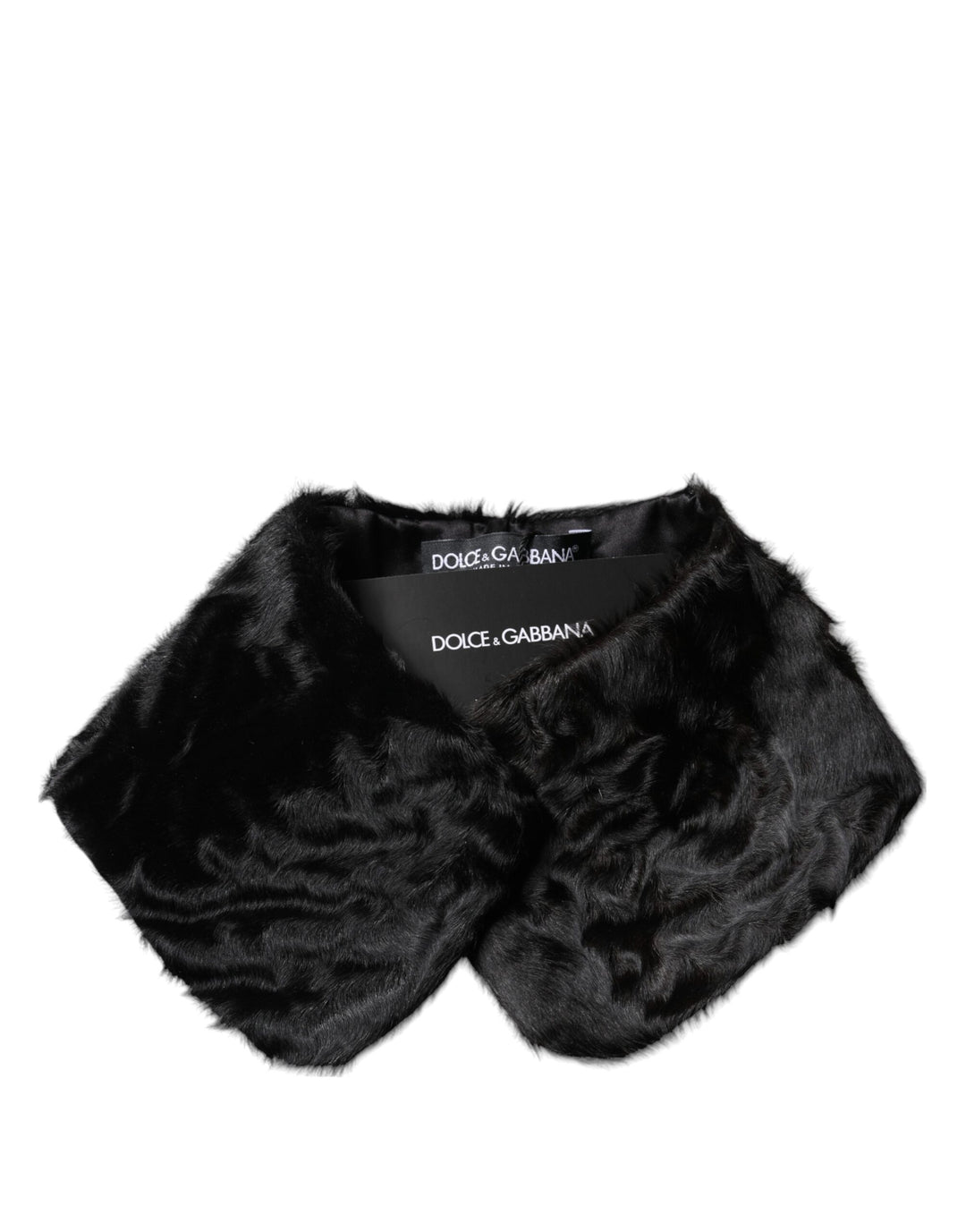 Dolce &amp; Gabbana Black Lamb Fur Collar Women Neck Wrap Scarf