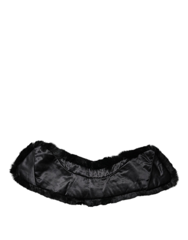 Dolce &amp; Gabbana Black Lamb Fur Collar Women Neck Wrap Scarf