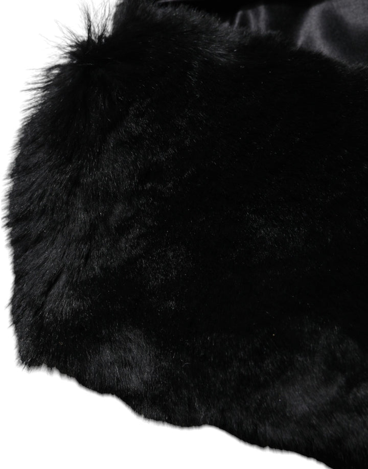 Dolce &amp; Gabbana Black Lamb Fur Collar Women Neck Wrap Scarf