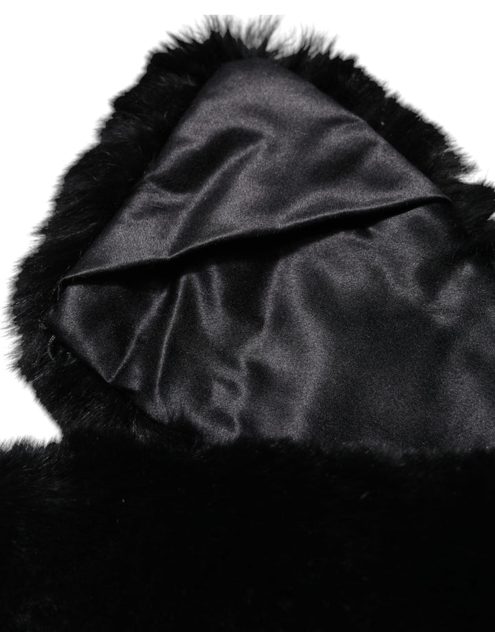Dolce &amp; Gabbana Black Lamb Fur Collar Women Neck Wrap Scarf