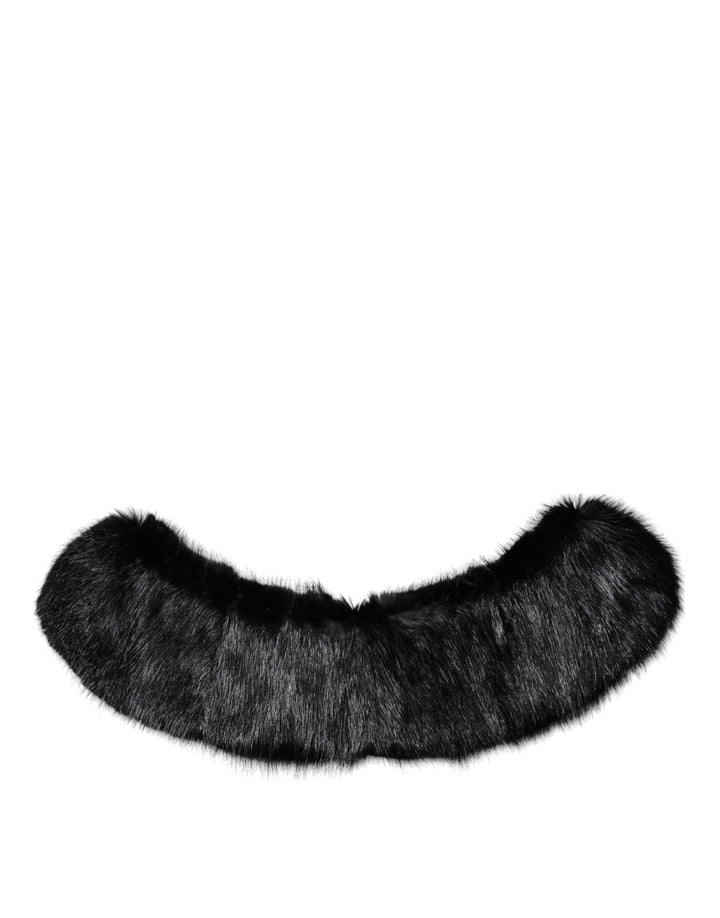 Dolce &amp; Gabbana Black Fur Shawl Neck Wrap Cover Collar Scarf