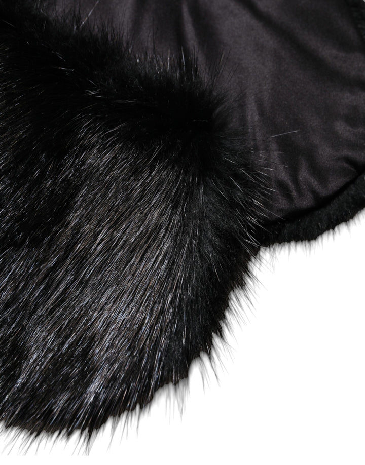 Dolce &amp; Gabbana Black Fur Shawl Neck Wrap Cover Collar Scarf