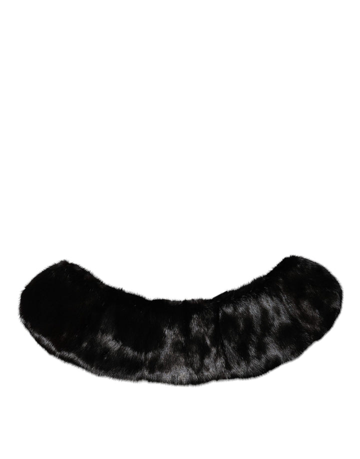 Dolce &amp; Gabbana Black Fur Shawl Neck Wrap Cover Collar Scarf