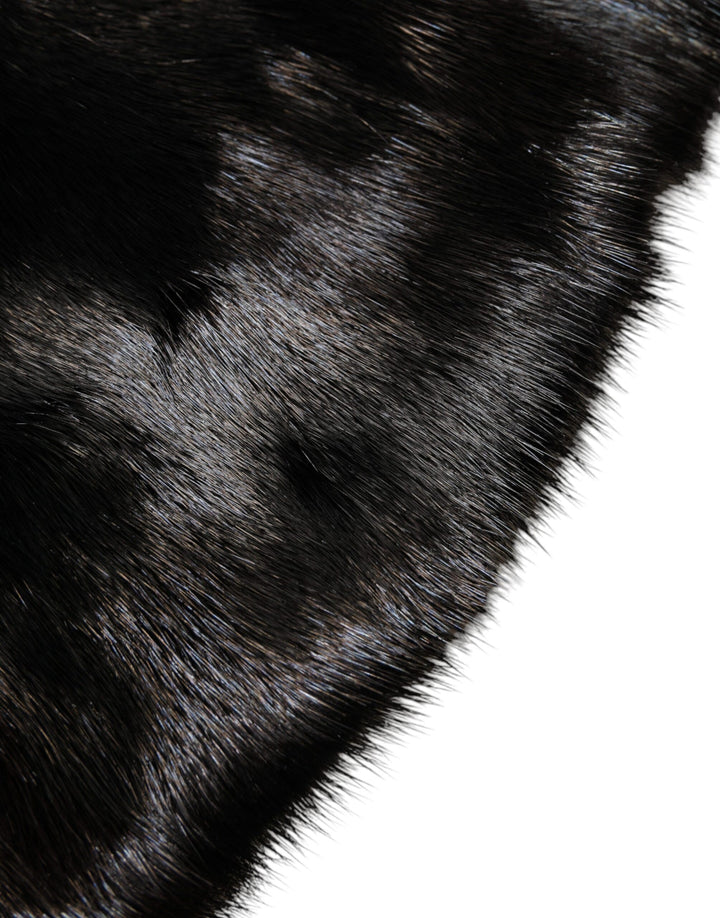 Dolce &amp; Gabbana Black Fur Shawl Neck Wrap Cover Collar Scarf