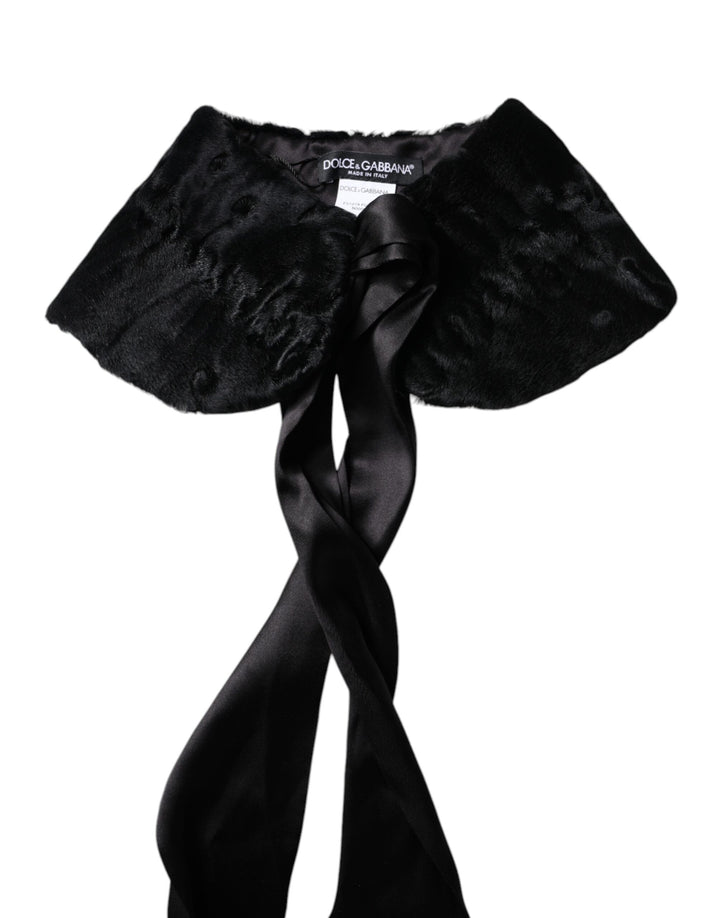 Dolce &amp; Gabbana Black Lamb Fur Women Neck Warmer Winter Scarf