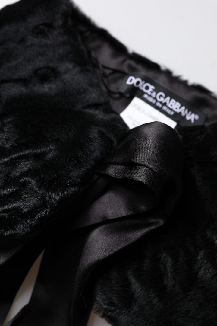 Dolce &amp; Gabbana Black Lamb Fur Women Neck Warmer Winter Scarf