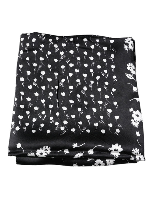 Foulard châle carré en soie à fleurs noires Dolce &amp; Gabbana