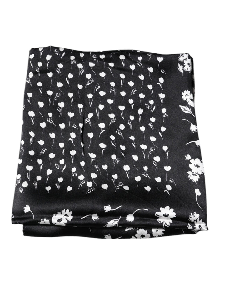 Foulard châle carré en soie à fleurs noires Dolce &amp;amp; Gabbana