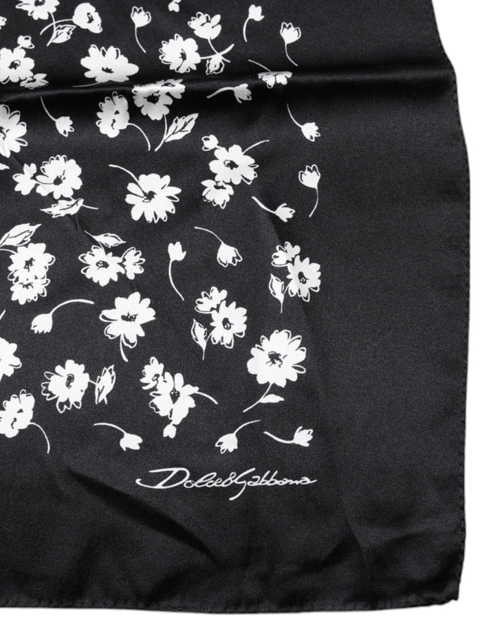 Foulard châle carré en soie à fleurs noires Dolce &amp;amp; Gabbana