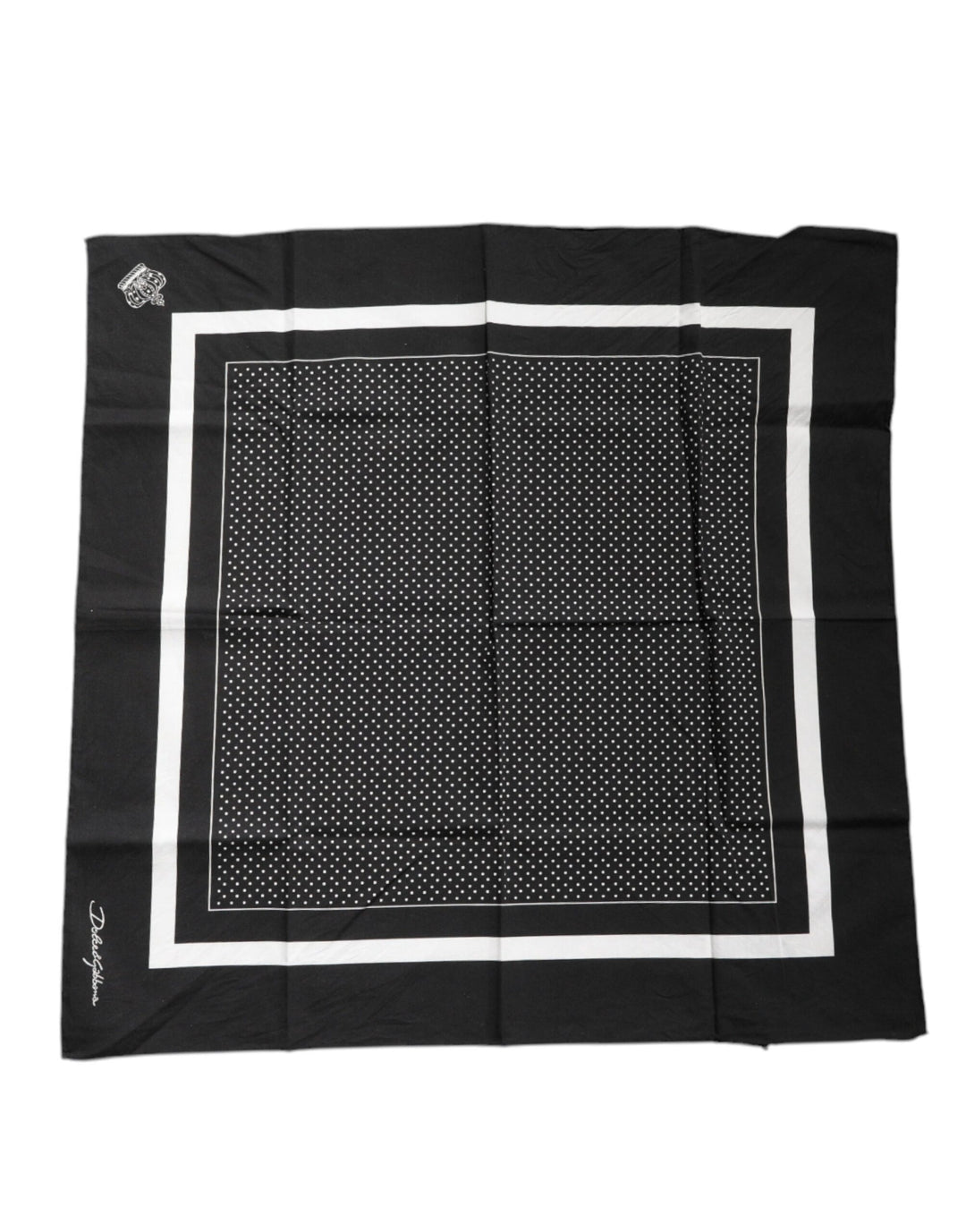 Dolce &amp; Gabbana Black Polka Dots Cotton Handkerchief Scarf