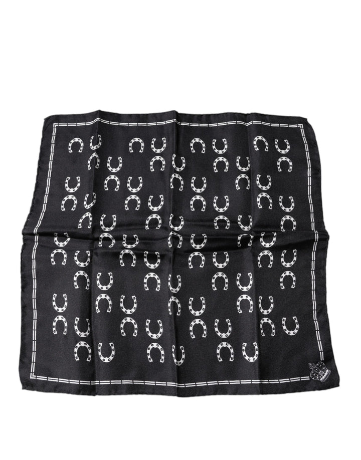 Dolce &amp; Gabbana Black Horseshoe Silk Square Handkerchief Scarf