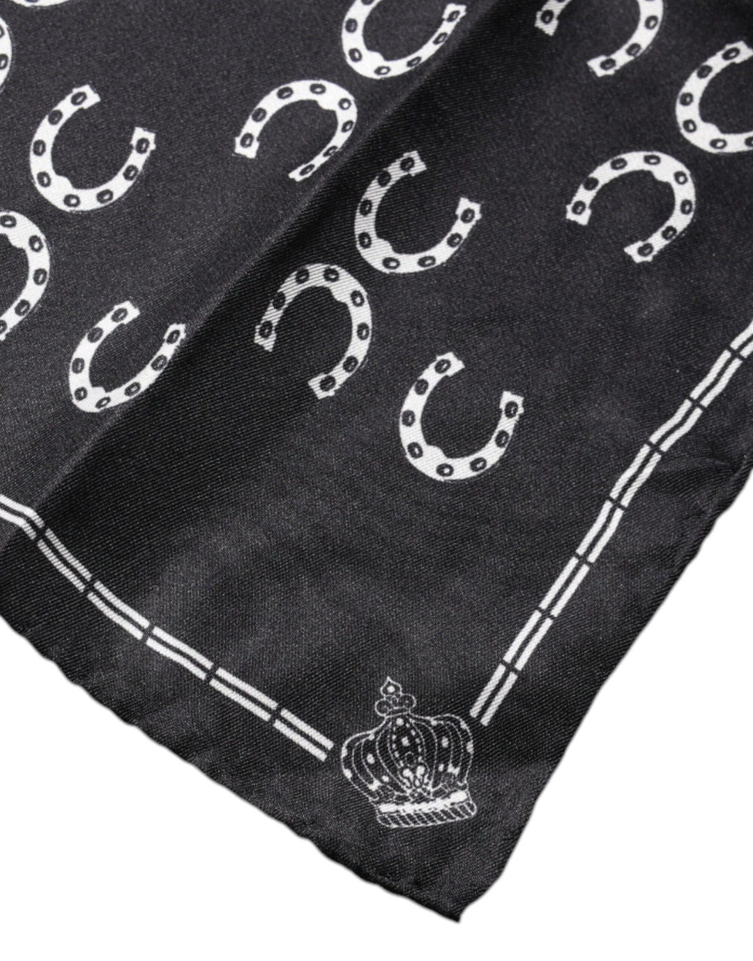 Dolce &amp; Gabbana Black Horseshoe Silk Square Handkerchief Scarf