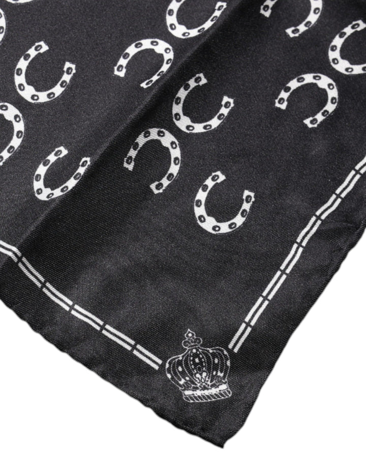 Dolce &amp; Gabbana Black Horseshoe Silk Square Handkerchief Scarf