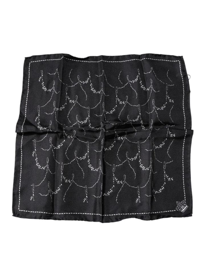 Dolce &amp; Gabbana Black Patterned Silk Handkerchief Scarf