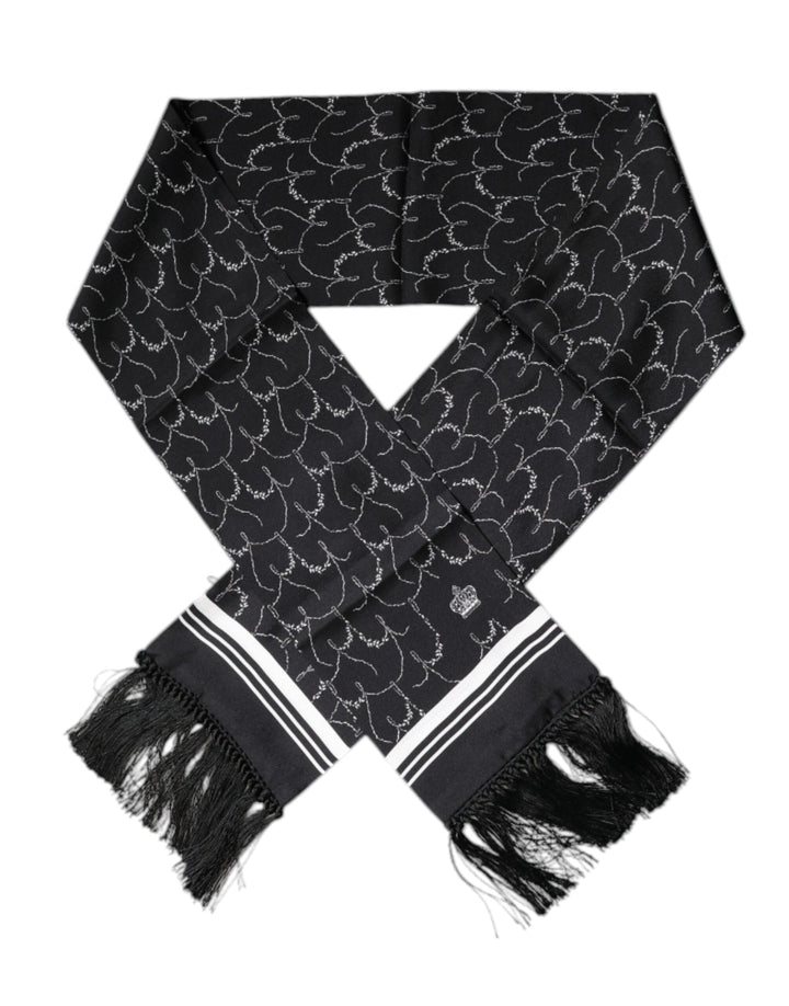 Dolce &amp; Gabbana Black Patterned Skinny Fringes Shawl Scarf