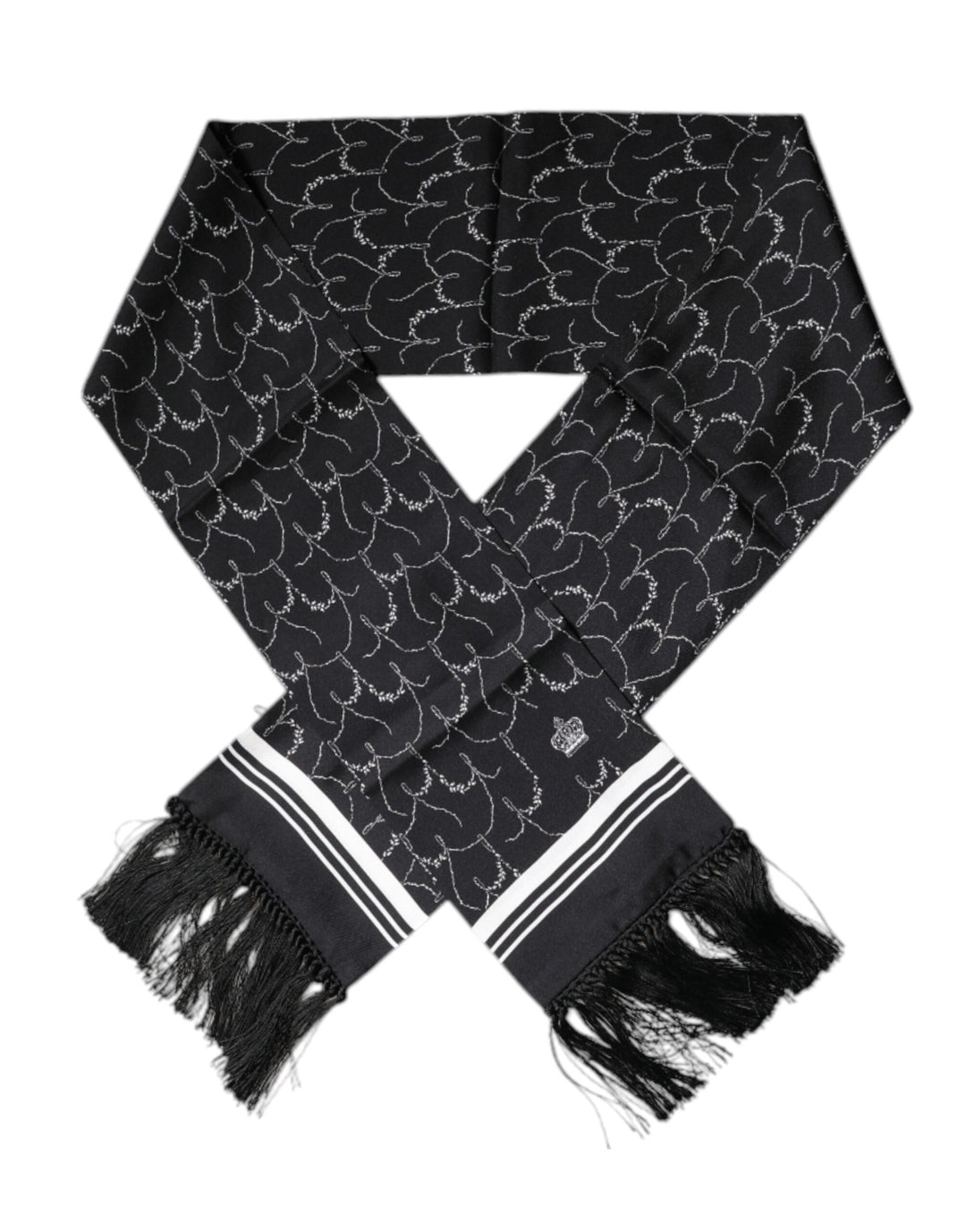 Dolce &amp; Gabbana Black Patterned Skinny Fringes Shawl Scarf