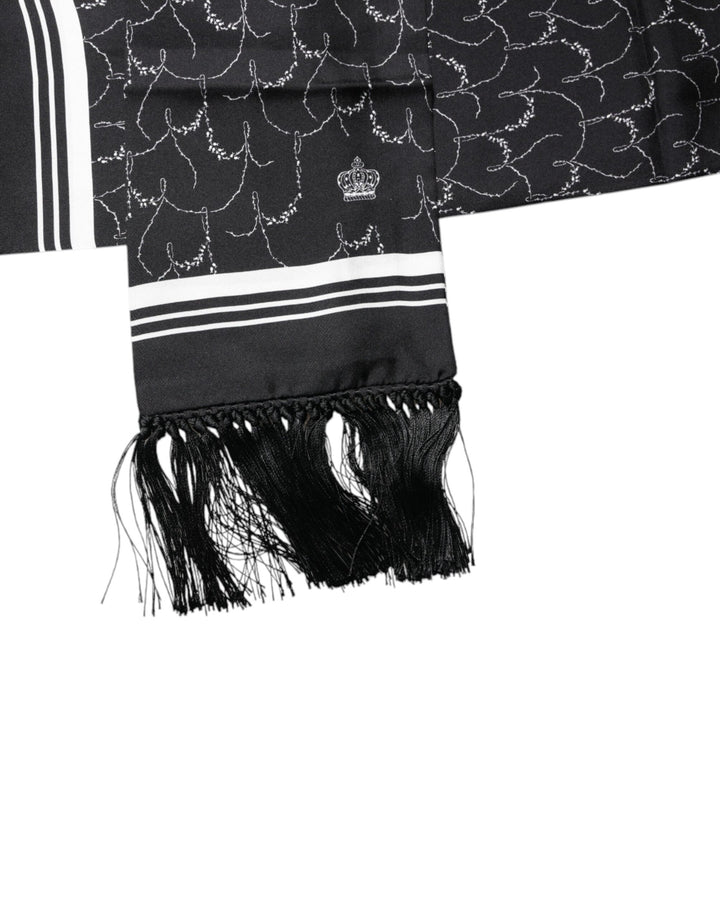 Dolce &amp; Gabbana Black Patterned Skinny Fringes Shawl Scarf