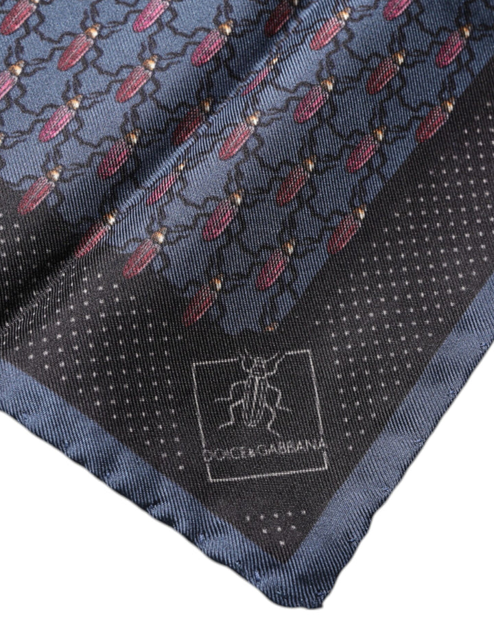 Dolce &amp; Gabbana Dark Blue Beetle Square Handkerchief Scarf