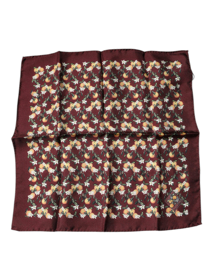 Dolce &amp; Gabbana Maroon Oranges Silk Square Handkerchief Scarf