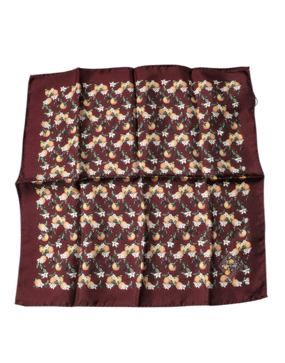 Dolce &amp; Gabbana Maroon Oranges Silk Square Handkerchief Scarf