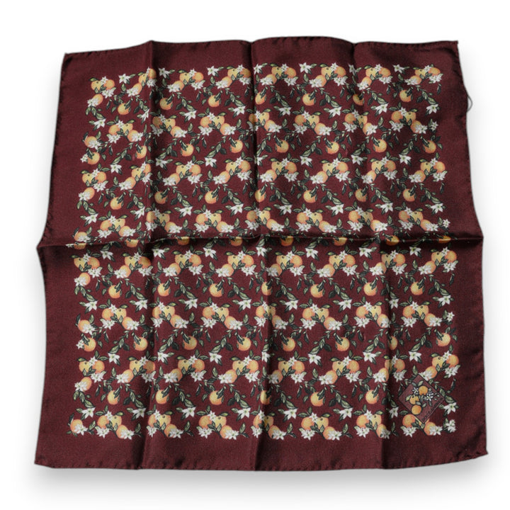 Dolce &amp; Gabbana Maroon Oranges Silk Square Handkerchief Scarf