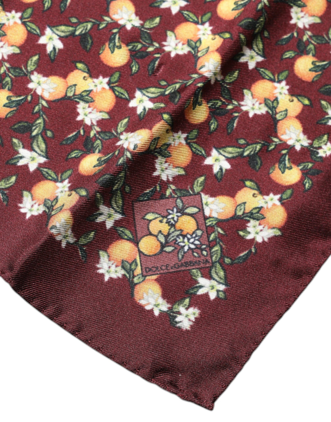 Dolce &amp; Gabbana Maroon Oranges Silk Square Handkerchief Scarf