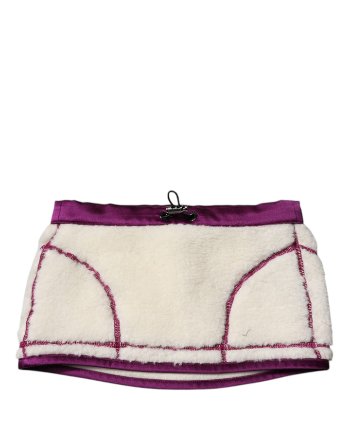 Dolce &amp; Gabbana White Purple Cashmere Fleece Neck Warmer Scarf