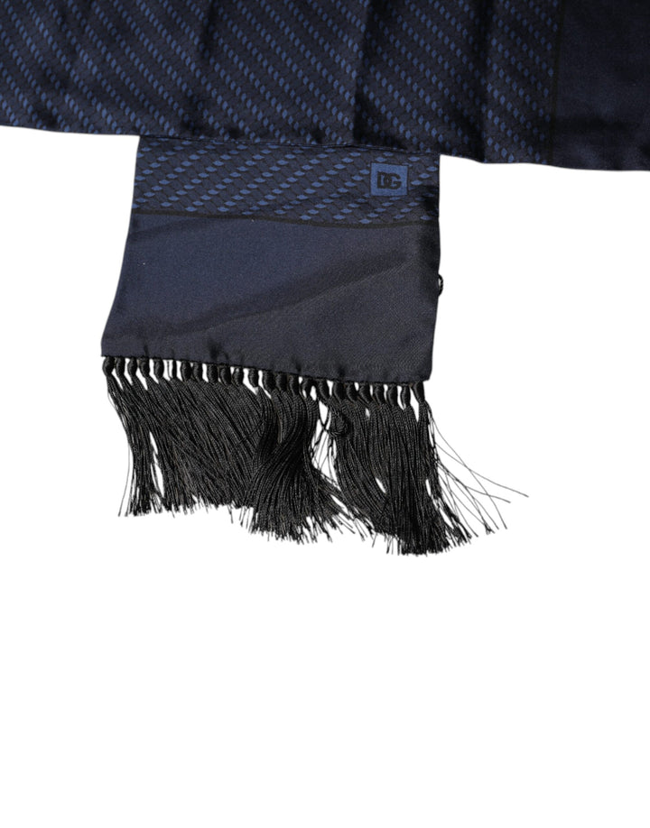 Dolce &amp; Gabbana Dark Blue Fantasy Fringes Neck Wrap Scarf