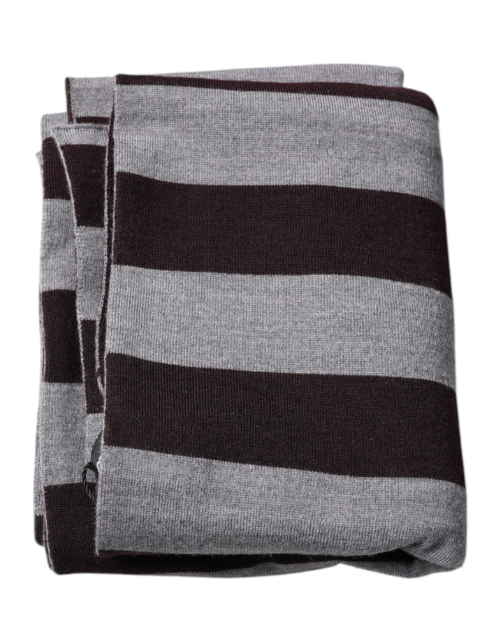 Dolce &amp; Gabbana Black Gray Stripes Wool Neck Wrap Scarf