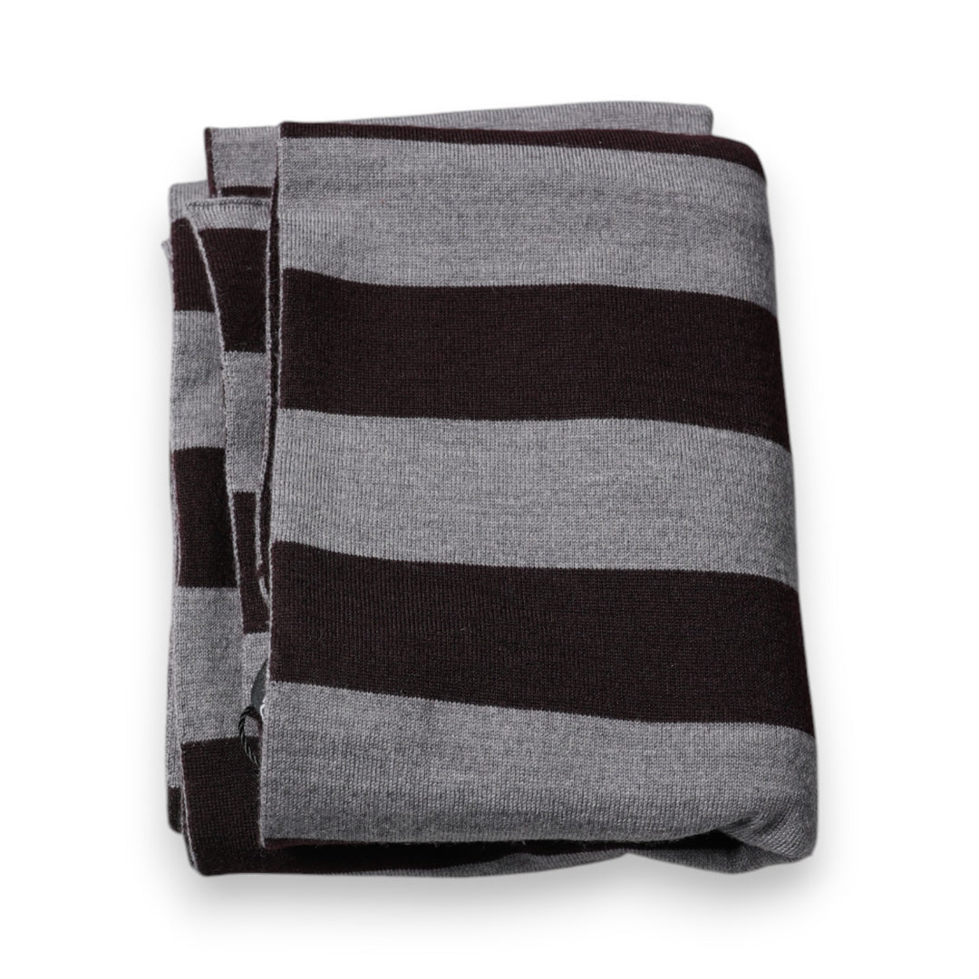 Dolce &amp; Gabbana Black Gray Stripes Wool Neck Wrap Scarf