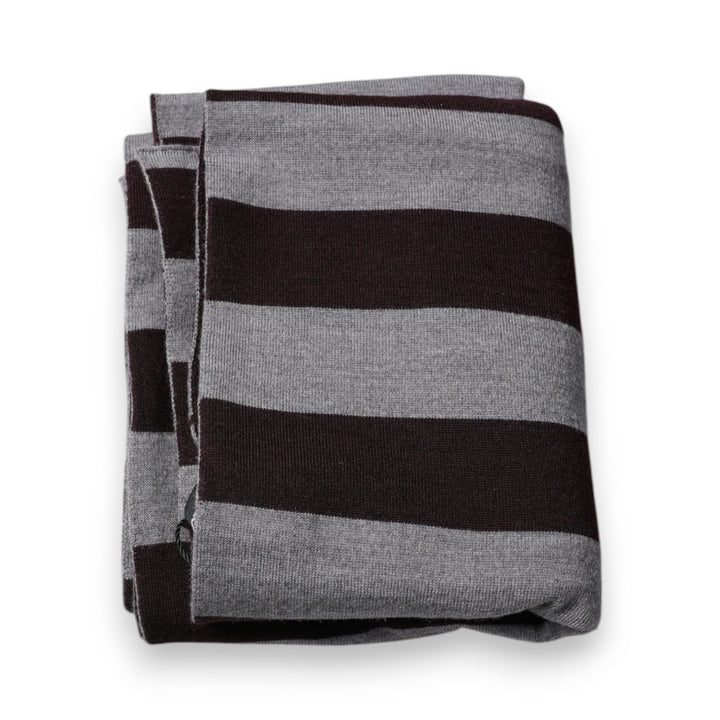 Dolce &amp; Gabbana Black Gray Stripes Wool Neck Wrap Scarf
