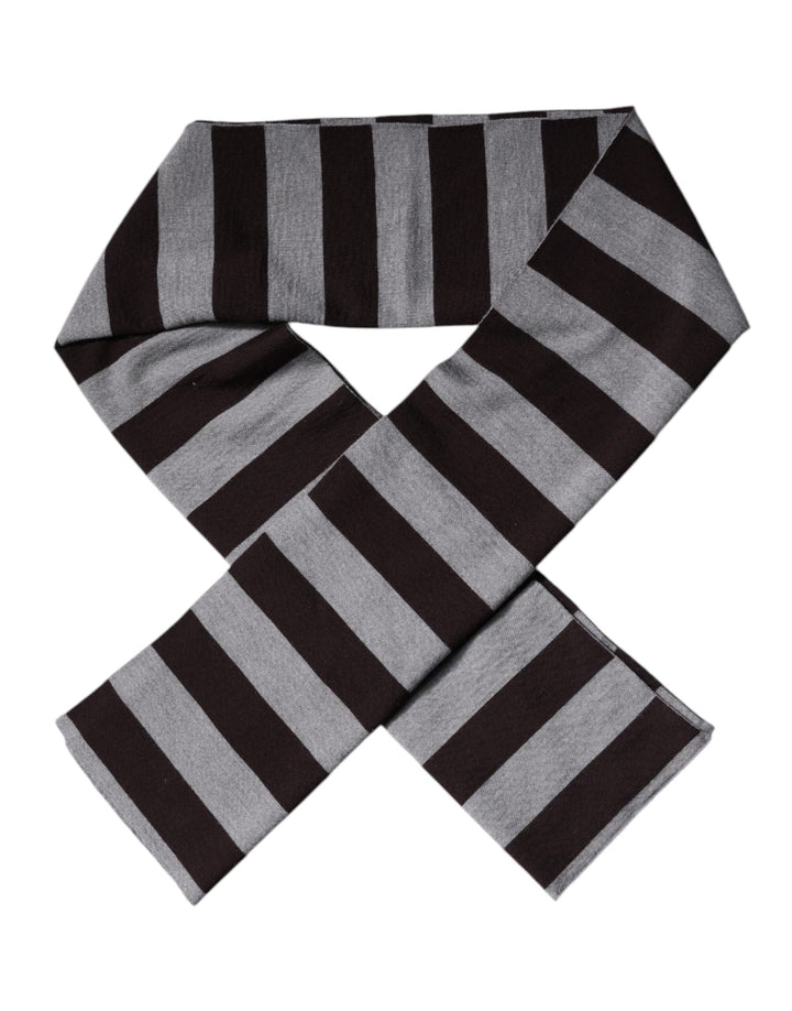 Dolce &amp; Gabbana Black Gray Stripes Wool Neck Wrap Scarf