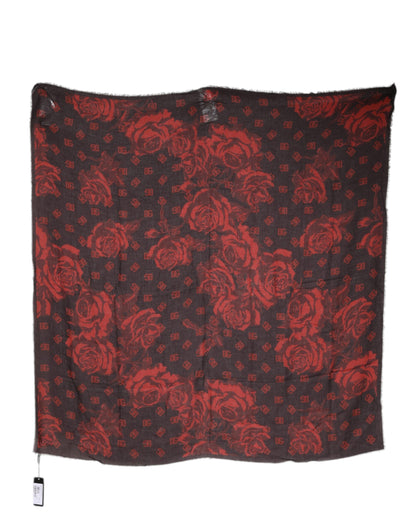 Foulard châle en modal à fleurs noires et rouges Dolce &amp; Gabbana