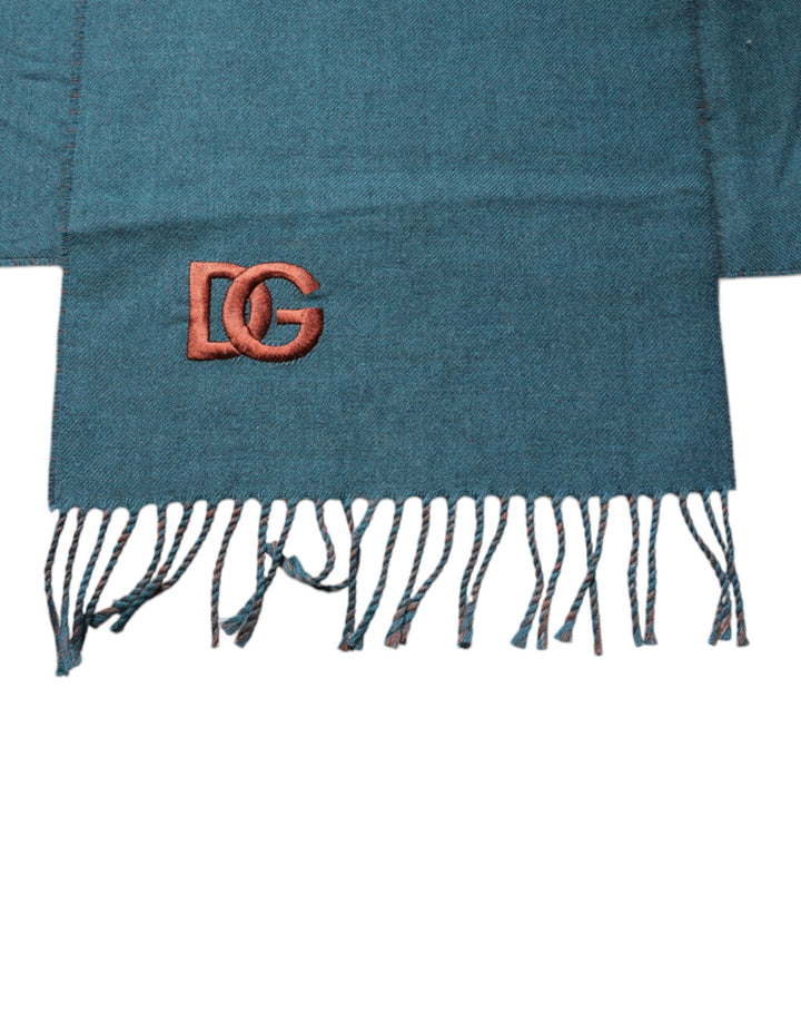 Dolce &amp; Gabbana Blue Green Wool Fringes Wrap Shawl Scarf