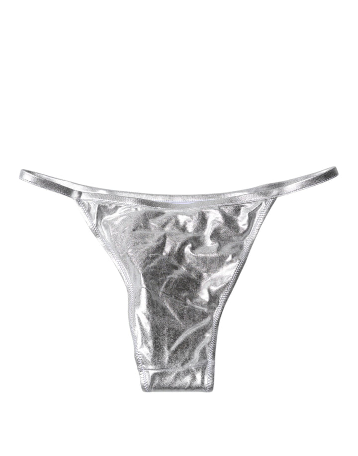 Dolce &amp; Gabbana Silver Polyester Beachwear Bikini Bottom Swimwear